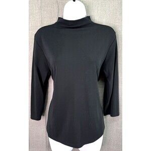 Vintage Josephine Chaus 3/4 Sleeve Dress Top Mock Neck Women's Size L Black